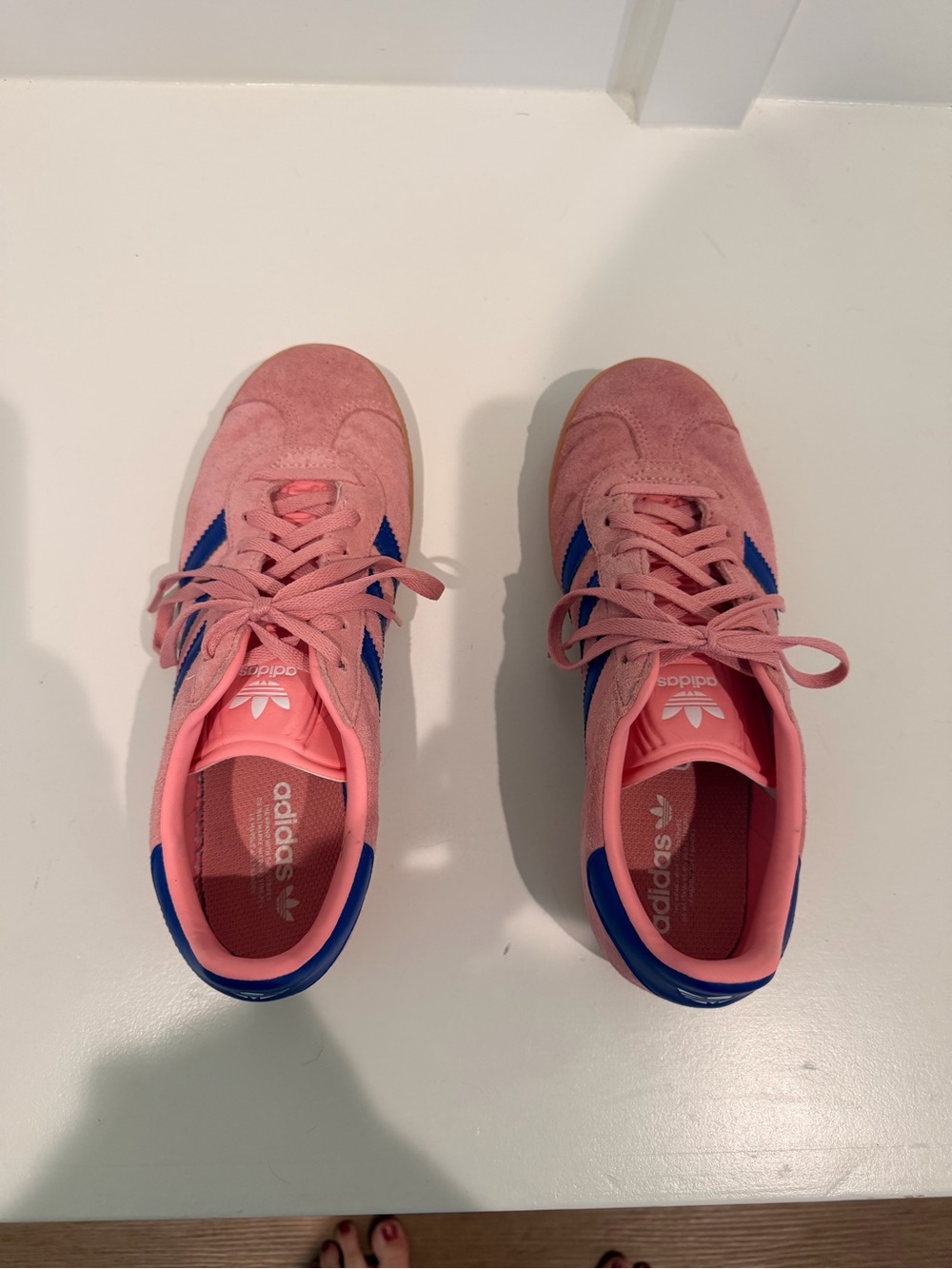 adidas Pink Suede Sneakers with Blue Stripes